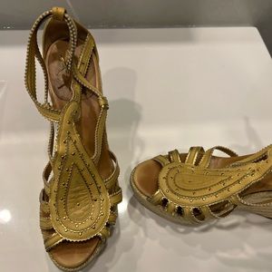 Hermes tan/yellow embellished espadrilles size 37